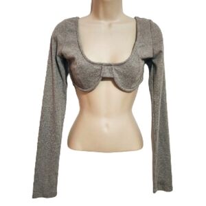 Briavia Bustier Underwire Long Sleeve Crop Top Heather Gray Large